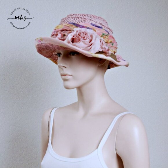 Barbara Ellen Floral Ribbon Bowler Sun Hat Pink‎ Women One Size main image 9